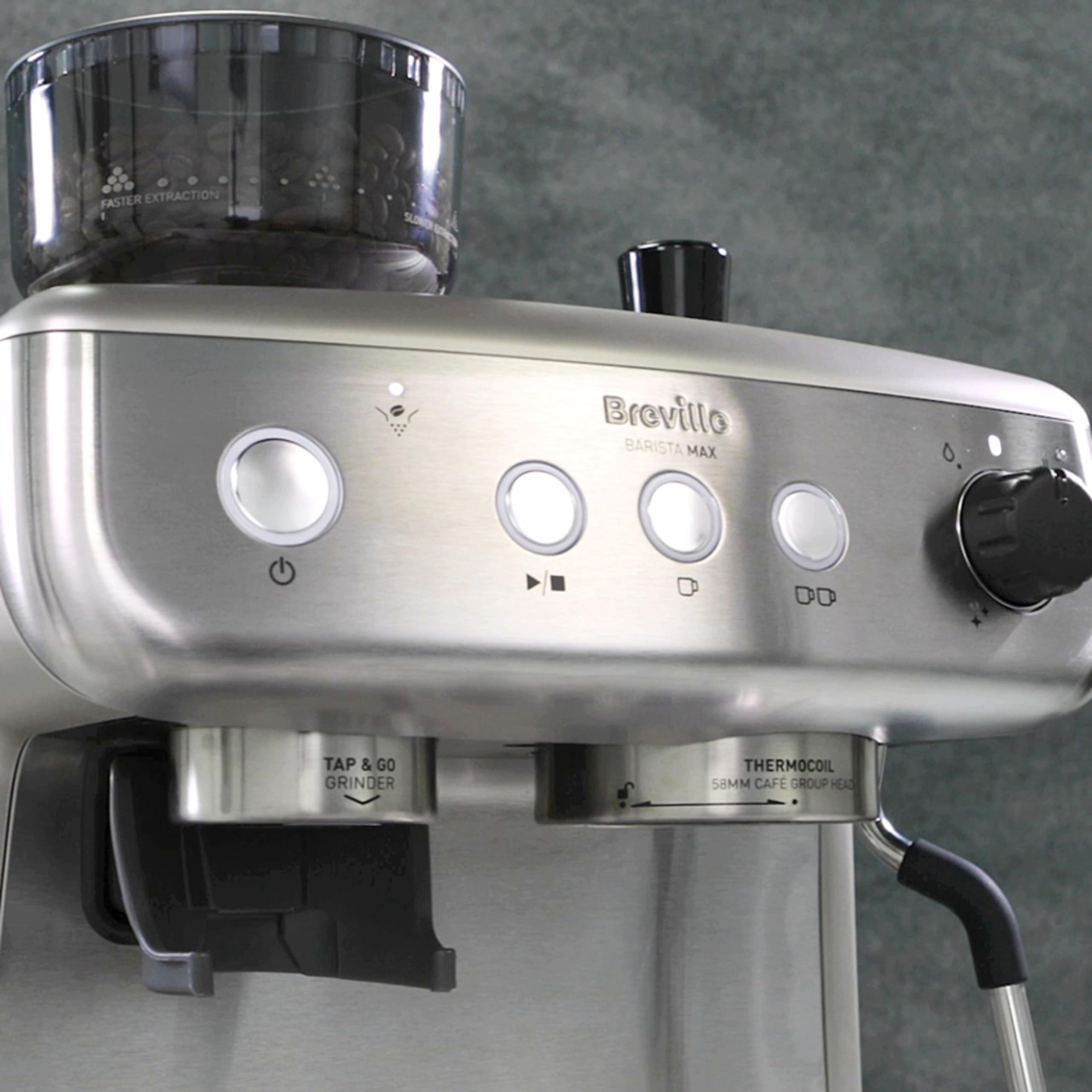 Breville Barista Max Espresso Machine | Latte & Cappuccino Coffee Maker with Integrated Bean Grinder & Steam Wand | 2.8 L Water Tank | 15 Bar Italian Pump | Stainless Steel